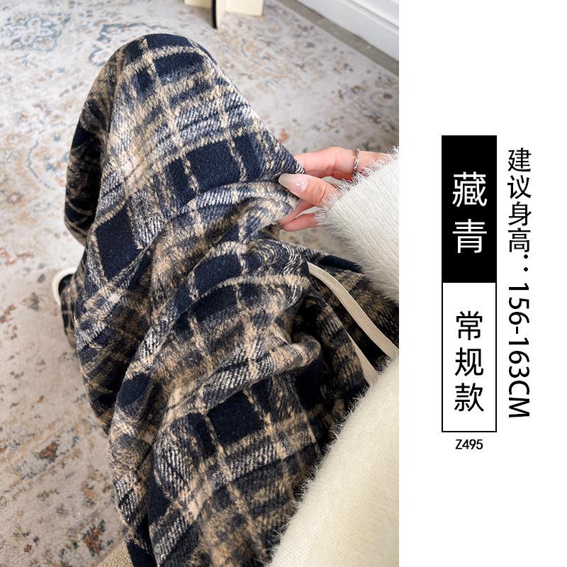 Red Woolen Plaid Pants Women's Spring and Autumn New High-waisted Drooping Straight Loose and Lazy Casual Wide-leg Pants