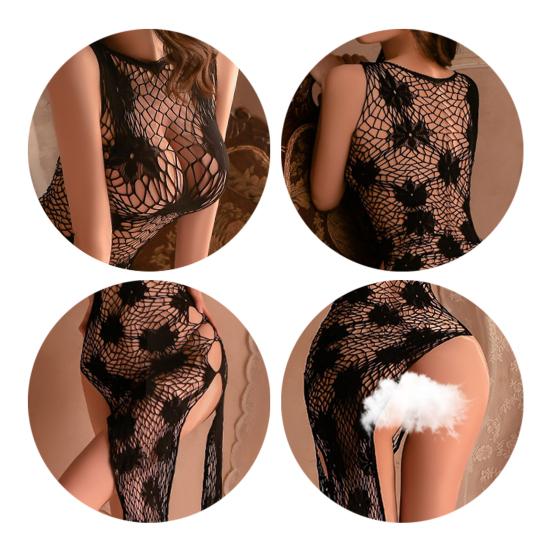 Женская сексуальная ночная рубашка с вырезом, прозрачная, сетка, без рукавов, с цветочным принтом, высокая эластичность, тонкая