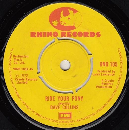 7-дюймовая пластинка DAVE COLLINS Ride Your Pony RNO105 Rhino Records 1972 Великобритания Регги Ска Даб Б/у