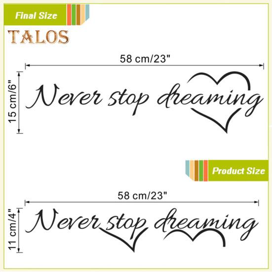 TOP-MART Never Stop Dreaming Inspirational Quotes Wall Decal Sticker Bedroom Home Decor