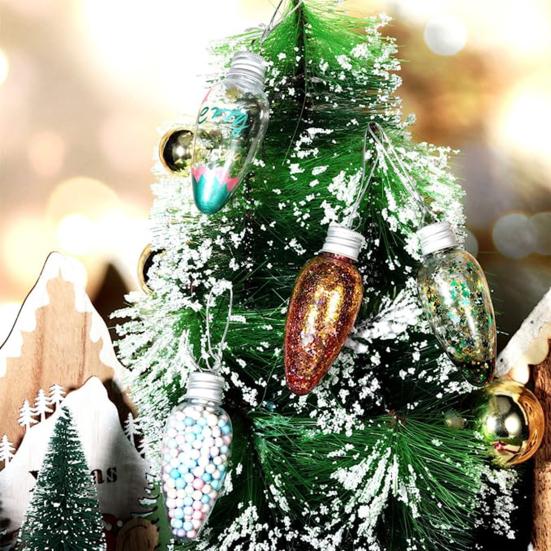 6/12/24Pcs 35ml Christmas Pendants with Screw Off Cap Fillable Clear Plastic Christmas Tree Light Bulb Hanging Decor for Party