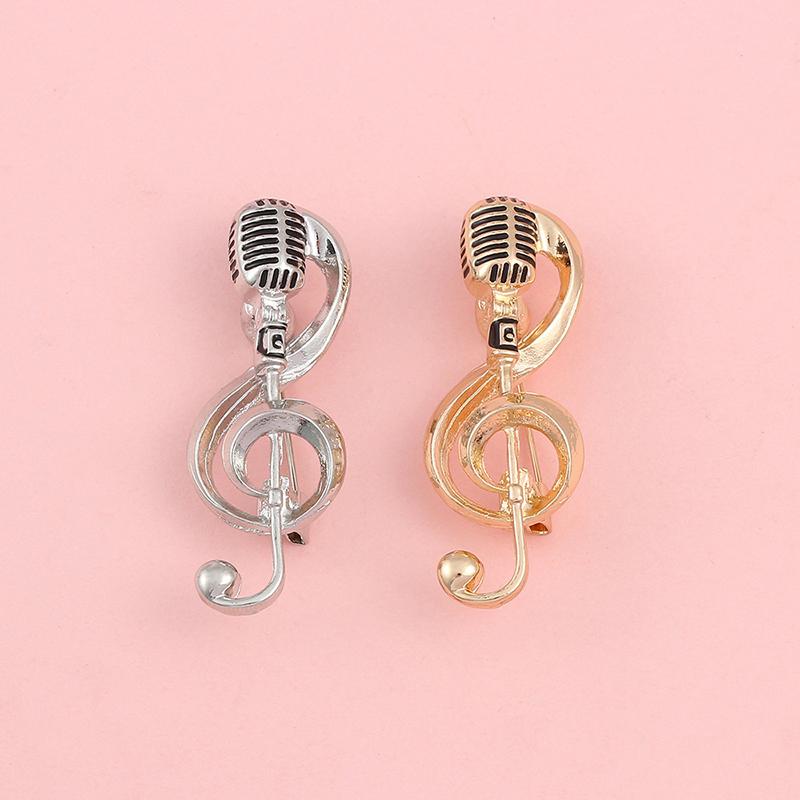 Музыкальная нота, микрофон, броши, золотой цвет, серебристый цвет, металлические булавки, специальный значок