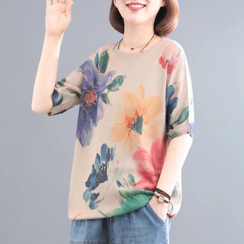 Dimanaf 2024 летние женские футболки, летние стильные рубашки с принтом листьев, красочные элегантные топы с цветочным принтом, свободные повседневные футболки