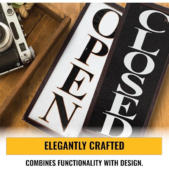 Reversible Open Closed Sign for Business – Durable Wood with Vintage Design - Ideal for Coffee & Café Shops, Retail – Open Signs for Business