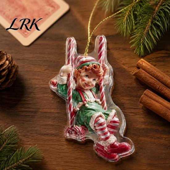 Украшения на ветку елки 4 шт. Акриловый рождественский кулон, двустороннее декоративное подвесное мультяшное праздничное украшение, 2D плоские подвески для дома