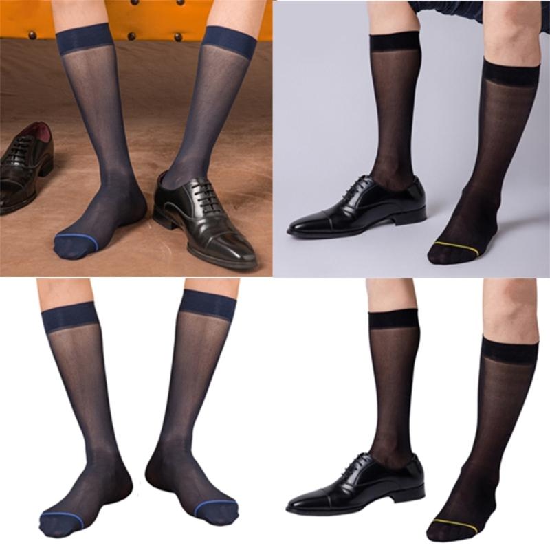Men's Ultra Thin Nylon Dress Socks Soft See Through Breathable Calf Length Socks Long Stockings for Business Formal Wear