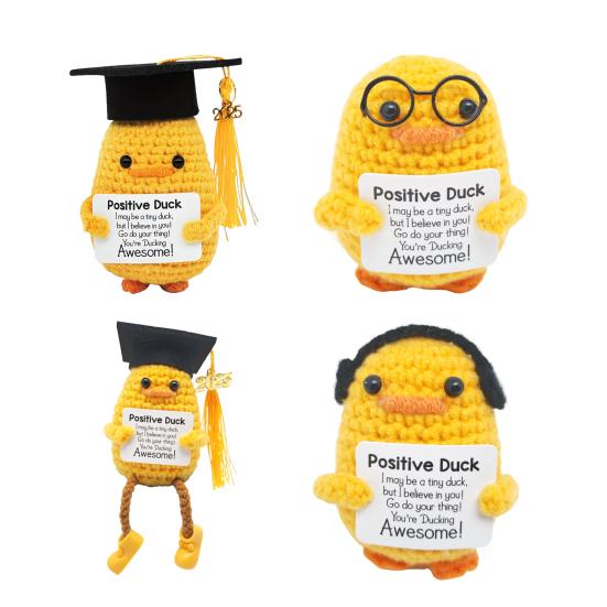 Crochet Doll Handmade Plush Positive Duck Inspirational Card Knitted Doll Backpack Accessory Graduation Gift