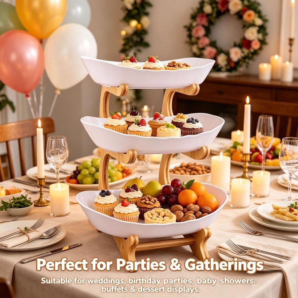 Oval Fruit Bowl Stand with Bamboo Stand Tiered Serving Tray Snack Storage Holder Home&Party Use