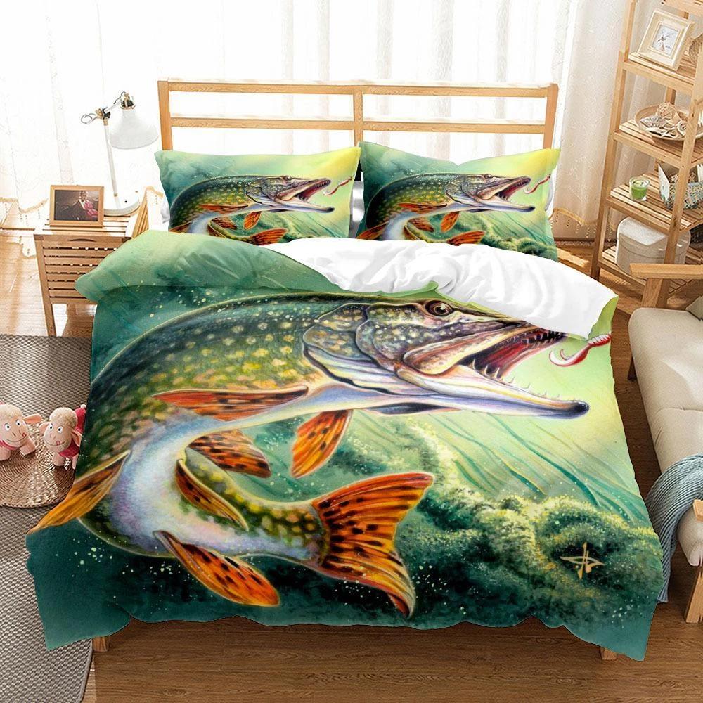 Fishing Bedding Set Hunting Down Duvet Cover Queen King Single Duvet Cover Pillowcase 2/3pc Gift Soft Bedroom Decoration