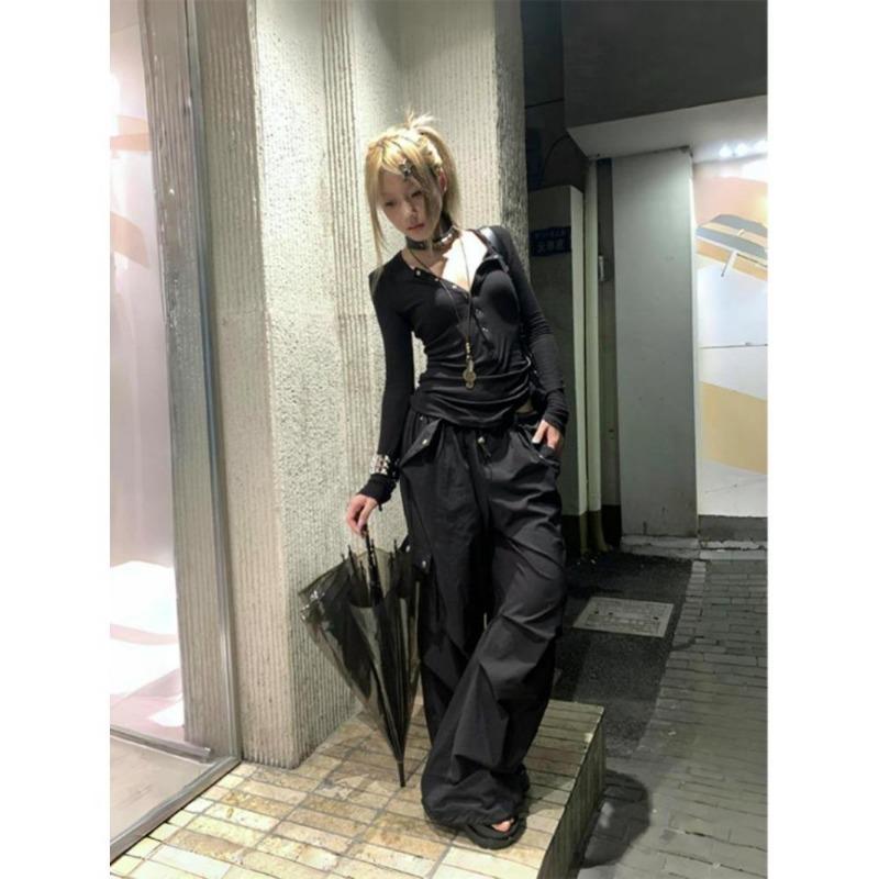 2KWEIRD Y2k Японская футболка Женская Кружевная с Длинным Рукавом Принт Графические Топы Уличная Одежда Американский Ретро 90-е Кроп-топы