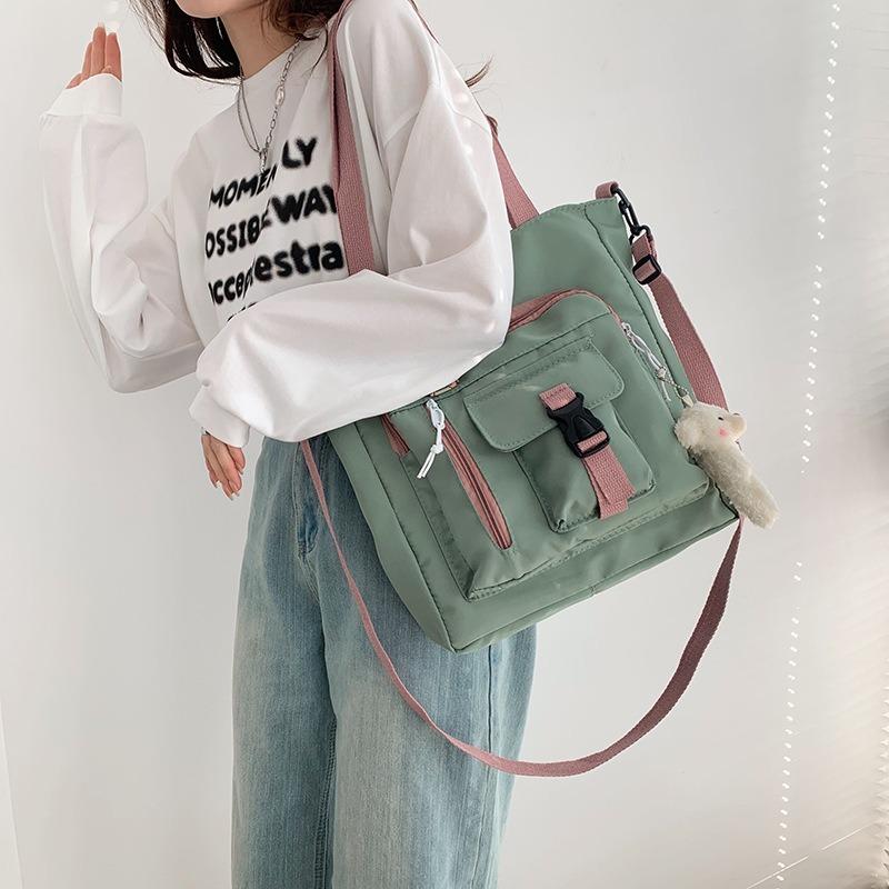 Large-capacity Student Tutoring Bag New Women's Bag Sweet Contrasting Color Shoulder Messenger Bag