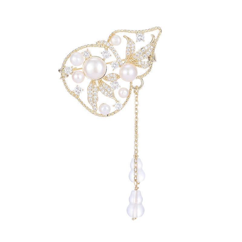 Элегантный темпераментный ципао ханьфу аксессуары корсаж женский высококачественный циркон пресноводный жемчуг фулу тыква брошь