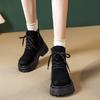 Fashion Thick-soled Heightening Martin Boots Women's Autumn New Retro Thin Polished Short Boots Lace-up Rhubarb Boots