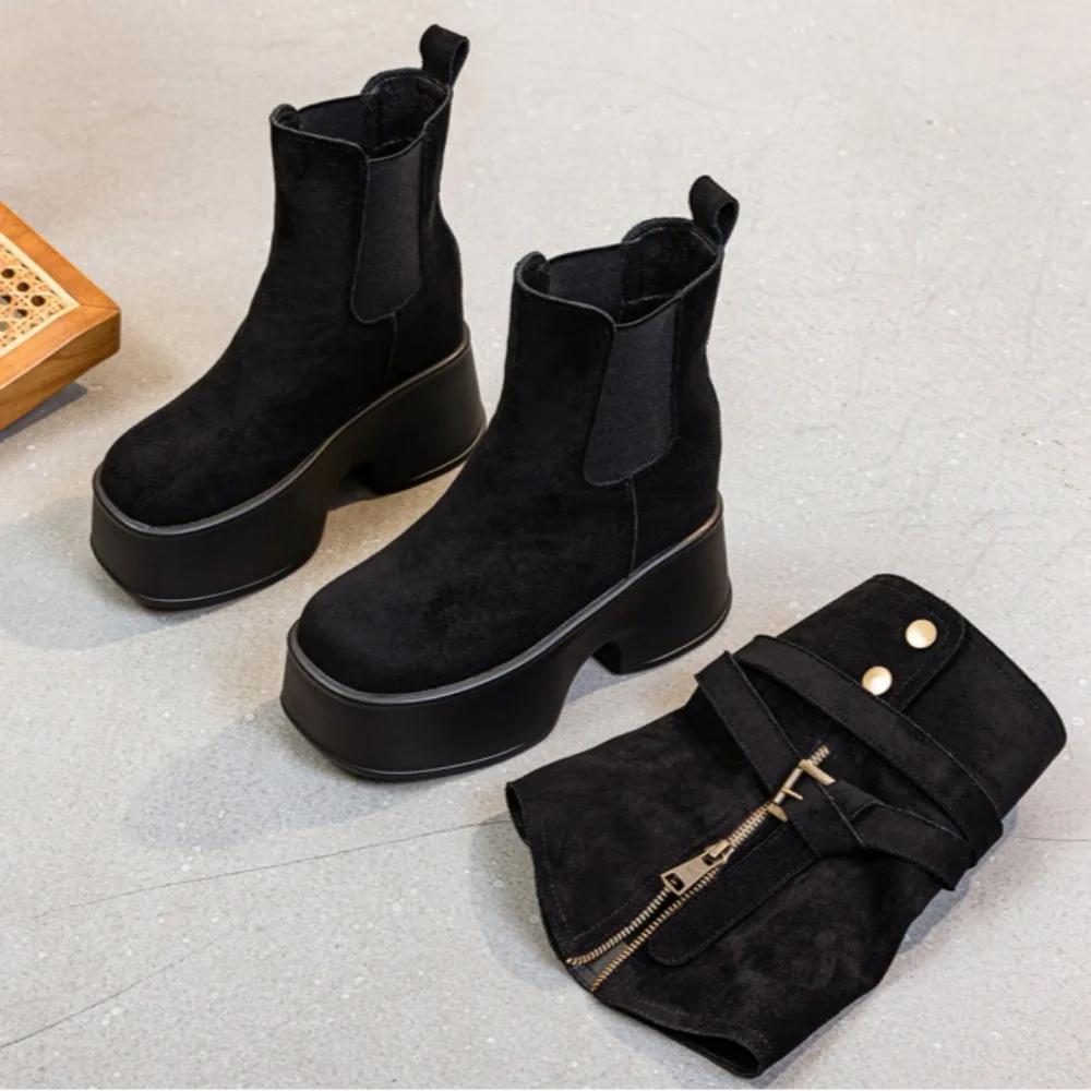 Брюки Сапоги Женская обувь Осень Зима Новинка Двухсекционные съемные короткие сапоги для женщин Модные сапоги на платформе Botas