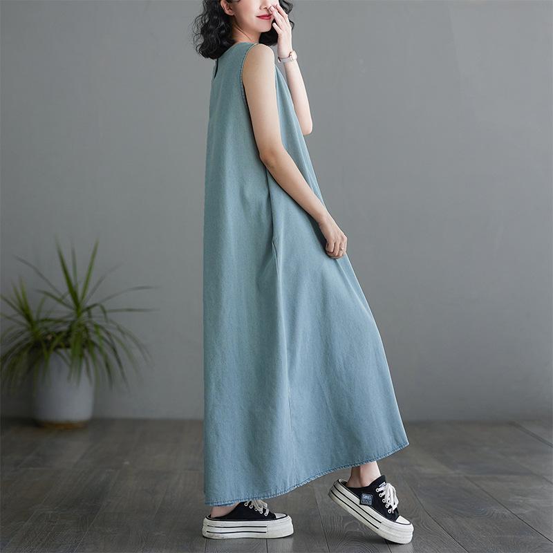 Летняя новая безрукавка джинсовая жилетка юбка женская дизайн чувство полой спинки платье