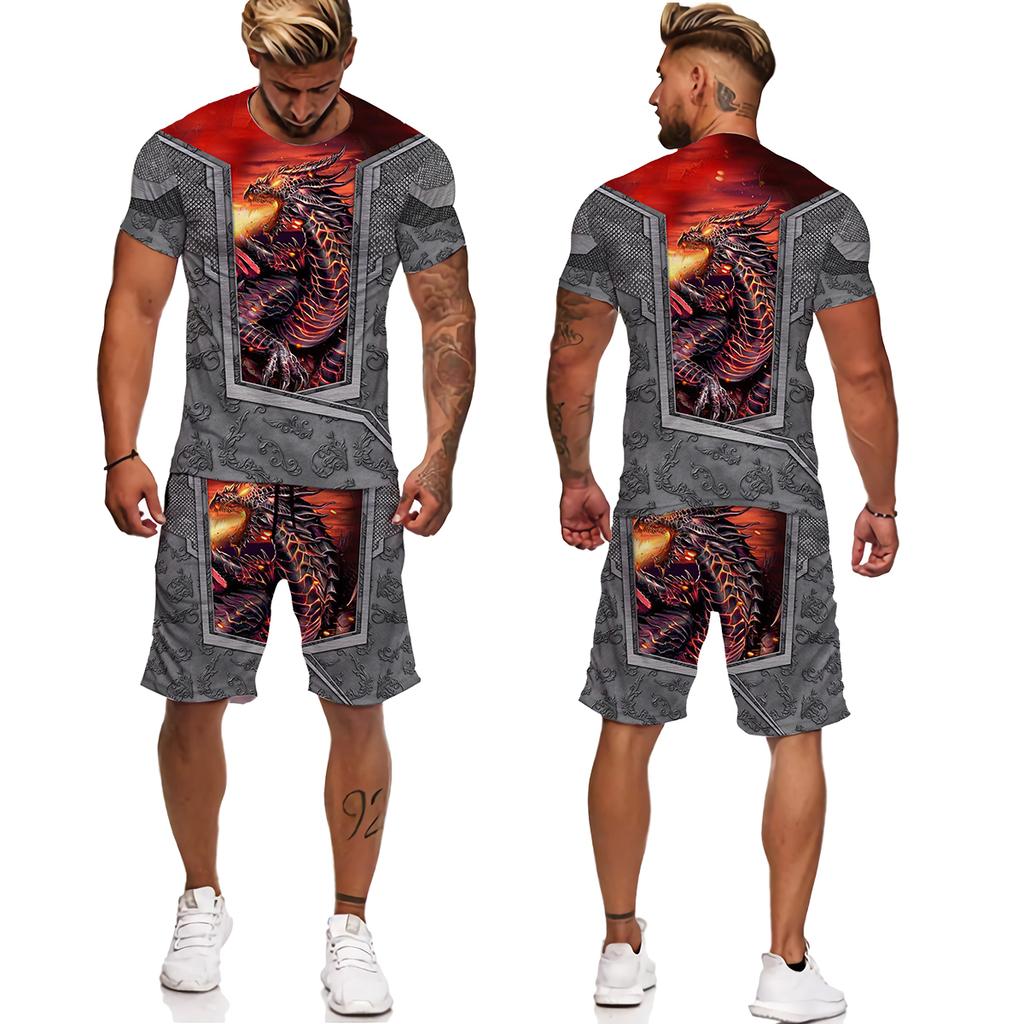 Мужской спортивный костюм с татуировкой животного Fly Dragon, уличная одежда в стиле Харадзюку, мужские футболки, мужской спортивный костюм, повседневные мужские комплекты больших размеров, Chandal