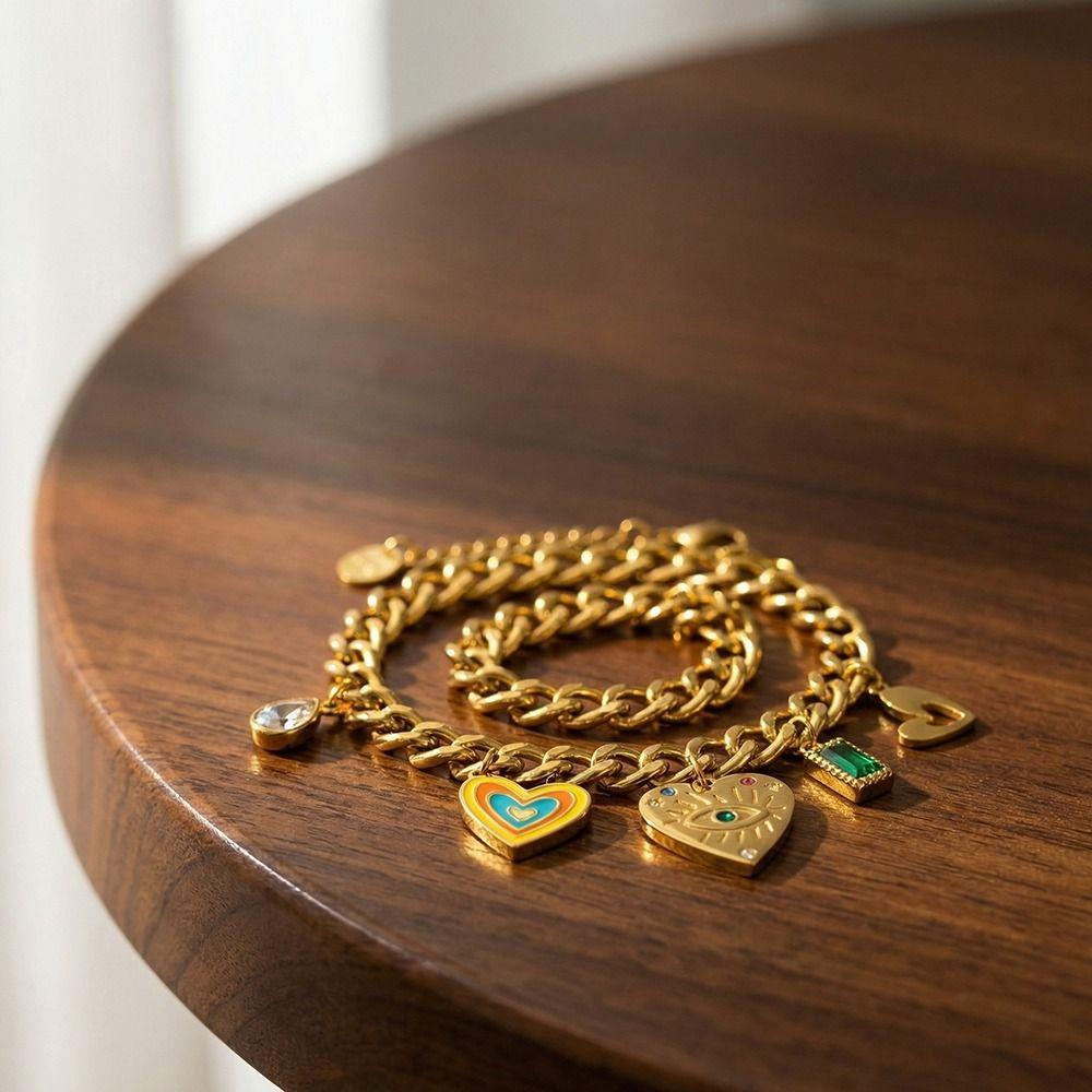 18 K Gold Plated Pendant Necklace Stainless Steel Choker Necklaces Charm Chain  Women's Jewelry
