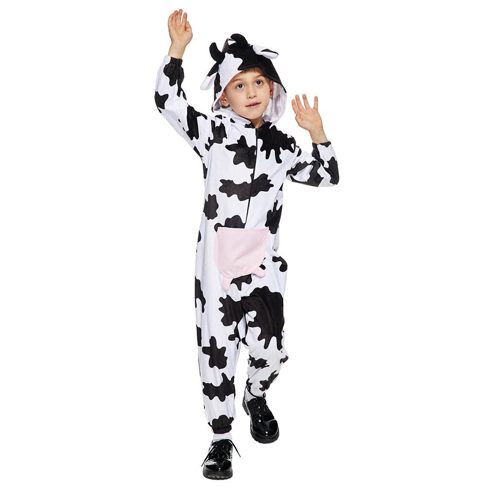 Child Plush Cow Print Pajama Costume Halloween Kids One-Piece Animal Dairy Cow Outfits
