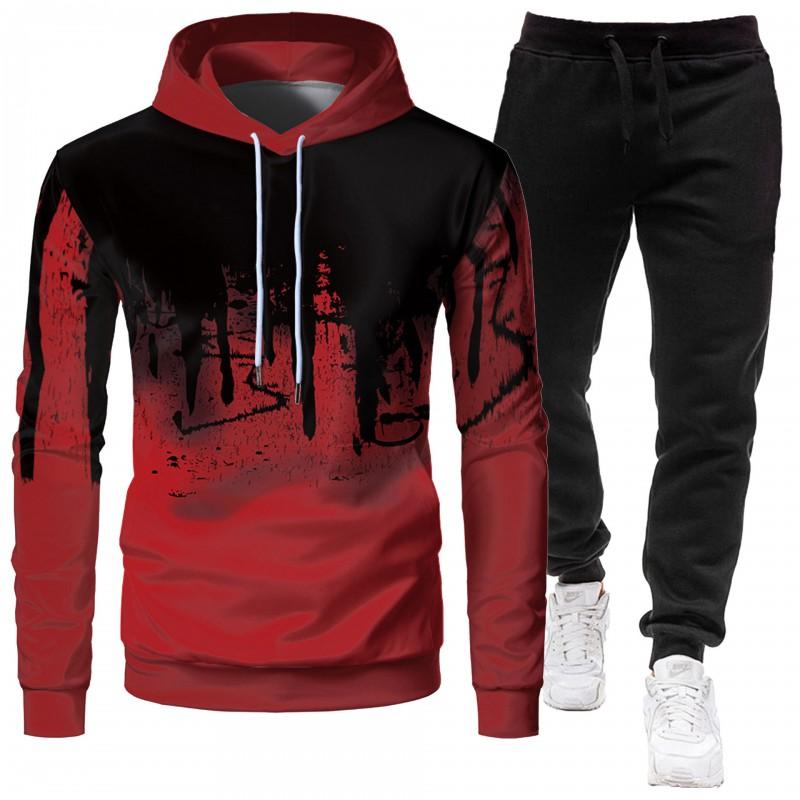 Mens Hooded Sweatshirt Jogger Pants Set Casual Sportswear Outfit