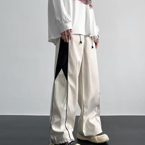 Мужские спортивные штаны с широкими штанинами, свободные шнурки, эластичная талия, прямые контрастные цвета, мягкие дышащие, с глубокой промежностью, спортивные длинные брюки для бега во всю длину