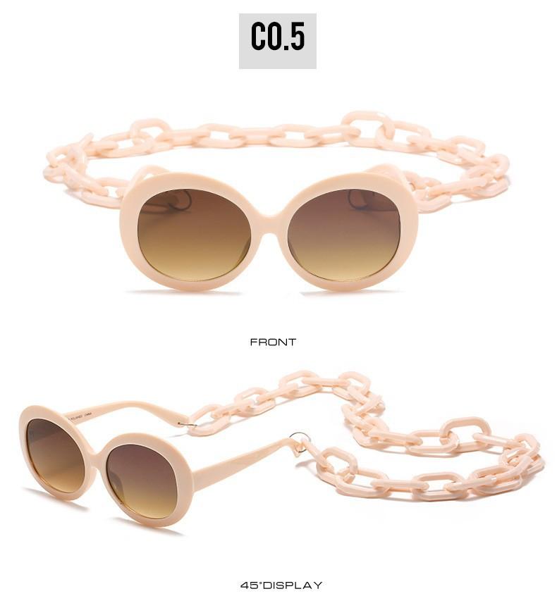 JYL Sunglasses Round Chain Uv Protection Milan Runway Style 2067