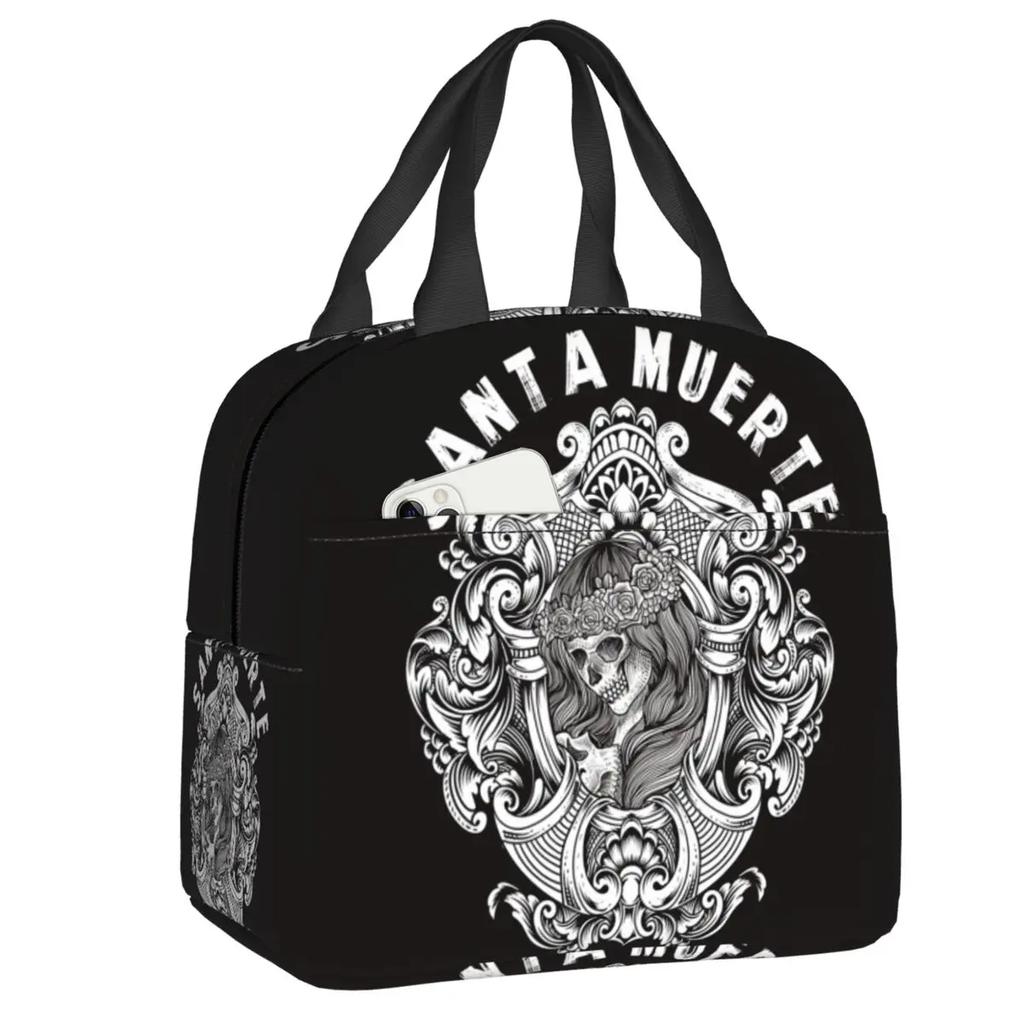 Санта Муэрте Святая смерть портативные ланч-боксы женские водонепроницаемые мексиканские мертвые сахарные черепа охладитель термоеда изолированная сумка для обеда
