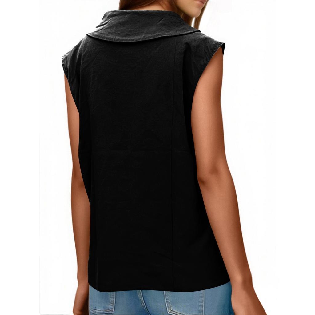 Женский однотонный жилет из хлопка и льна с V-образным вырезом и свободными лацканами без рукавов