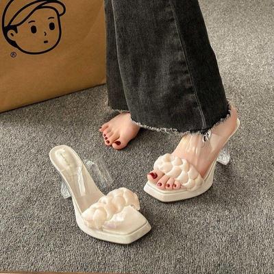 Босоножки на высоком каблуке девочка 2025 новый летний наряд фея ветер прозрачный кристалл и водонепроницаемая платформа толстый каблук прохладные тапочки