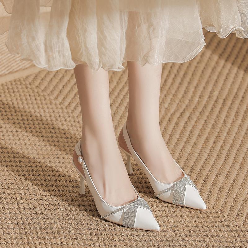 Туфли-лодочки BYZ без задника с острым носком на шпильке из микрофибры с пряжкой из страз - Универсальная обувь для работы и поездок для женщин