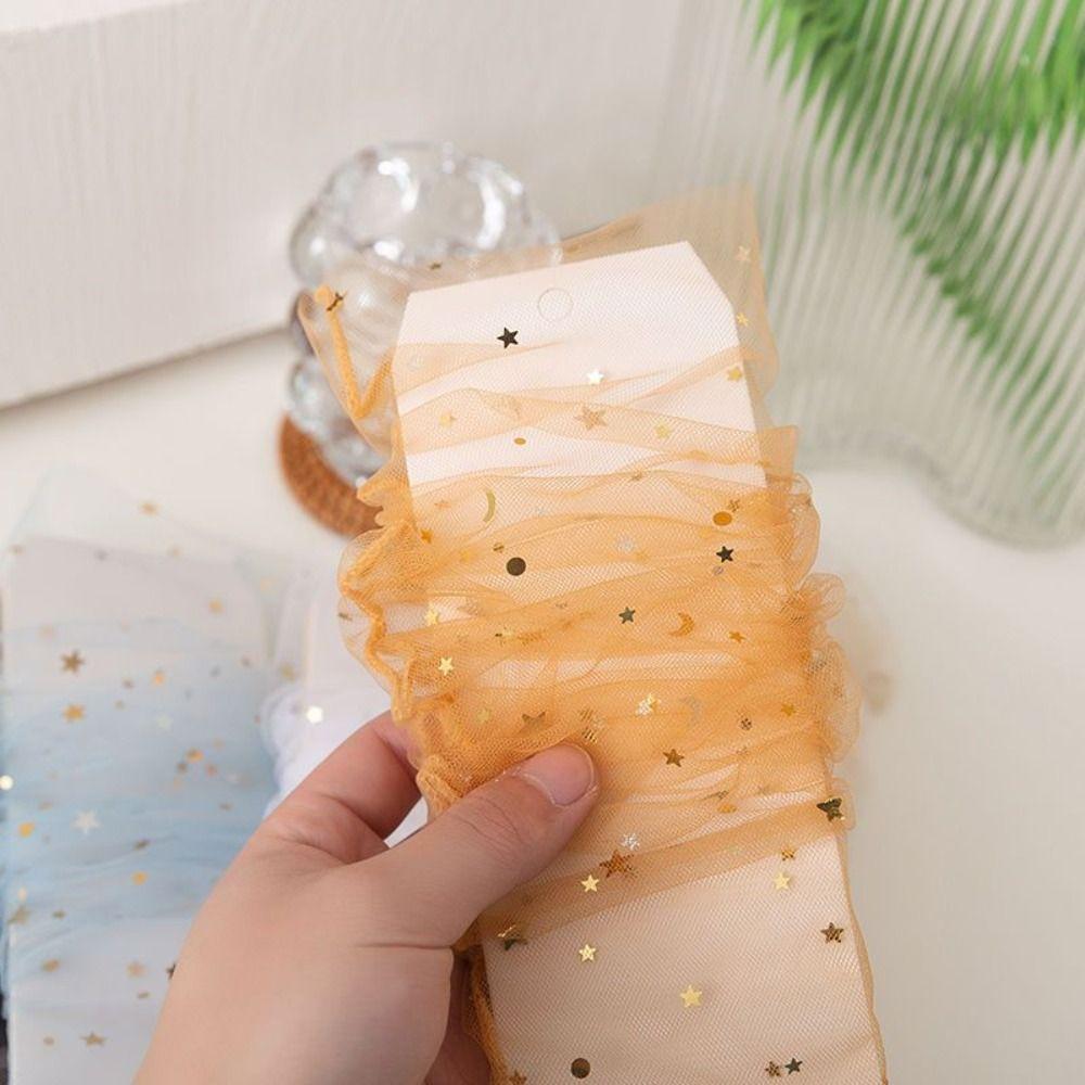 5Pairs Star Moon Tulle Shiny Socks Mid-calf Mesh Tube Socks Women Cute Transparent Bow Socks Girl
