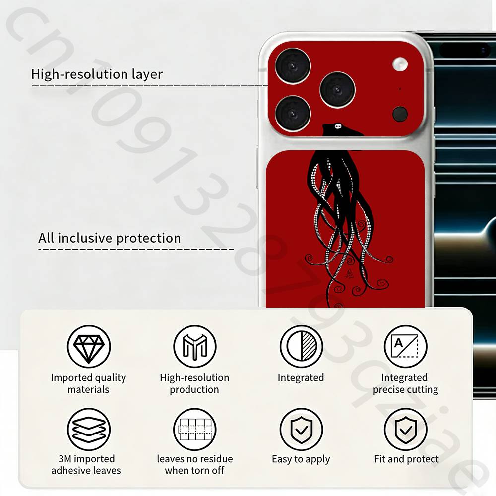 Наклейка-скин 'Осьминог TICKET' для iPhone 17 Pro/Pro max Защитная пленка для задней панели, рамки, камеры