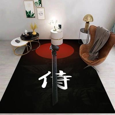 Самурайская катана Принт Ковер Мат Коврик Японская тема Ронин Красное солнце Черный фон Украшение дома Коврик для пола в гостиной