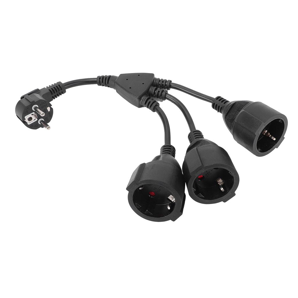 Power Cable Splitter 3 Outlet Adapter Extension Cord for Home Kitchen Office Maximum 16A 1.5mm² Black EU Plug