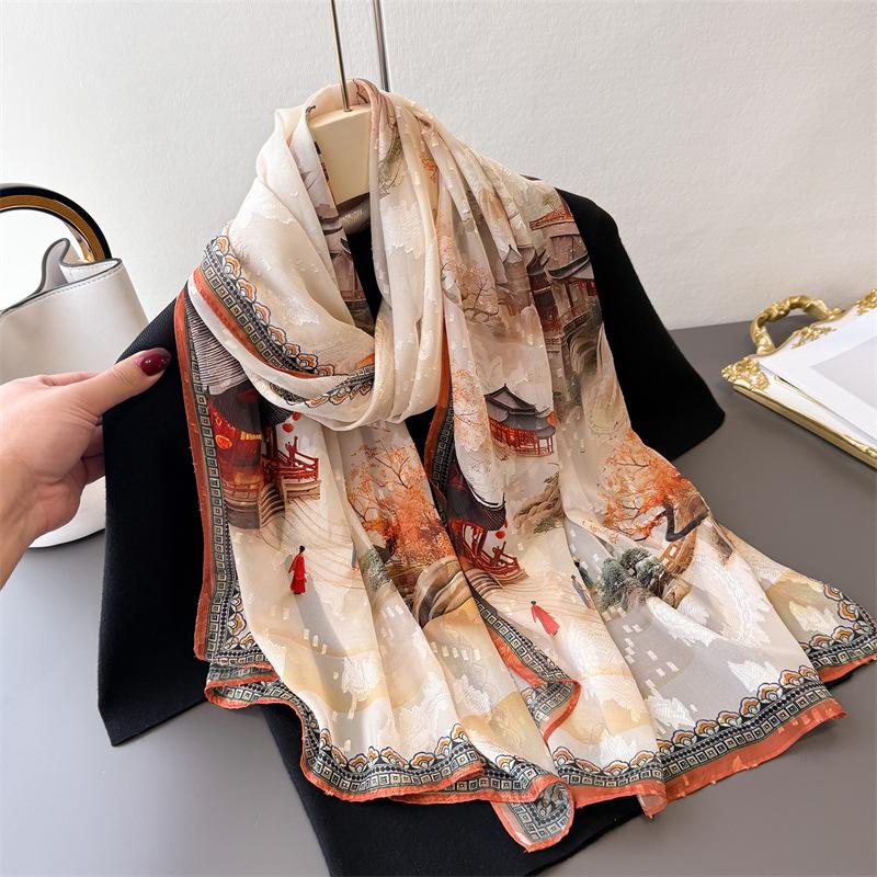 180*70cm Luxury Brand Women Scarf Summer Silk Shawl Lady Wrap Soft Female Echarpe Designer Beach Stole Bandanna Foulard Muffler