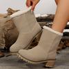 2024 Autumn and Winter European and American Medium Tube Thick Heel Turning Snow Boots Size 43 Foreign Trade Large Size Cotton Boots Women