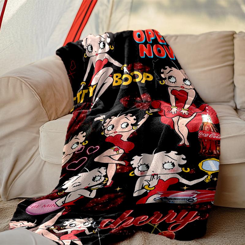 [1pc Betty Boop Blanket] All-Season Blanket - Cozy Blanket for Sofa Couch Home Decoration, Digital Printed Nap Blanket