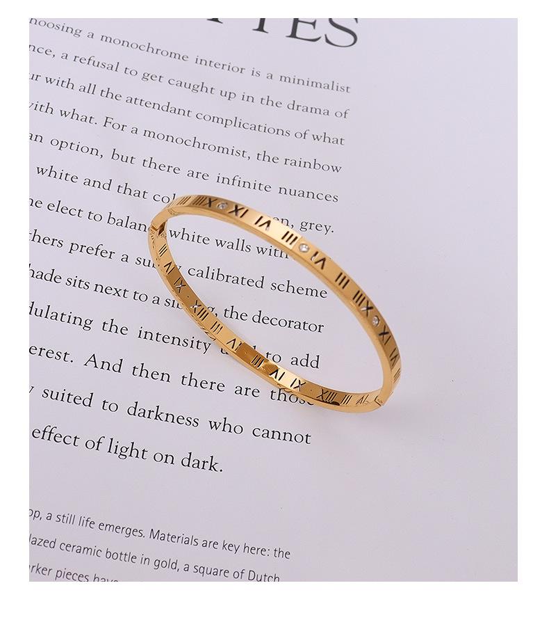 Позолоченный браслет-бэнгл с римскими цифрами и бриллиантами из титановой стали для пар – Женские украшения Z043