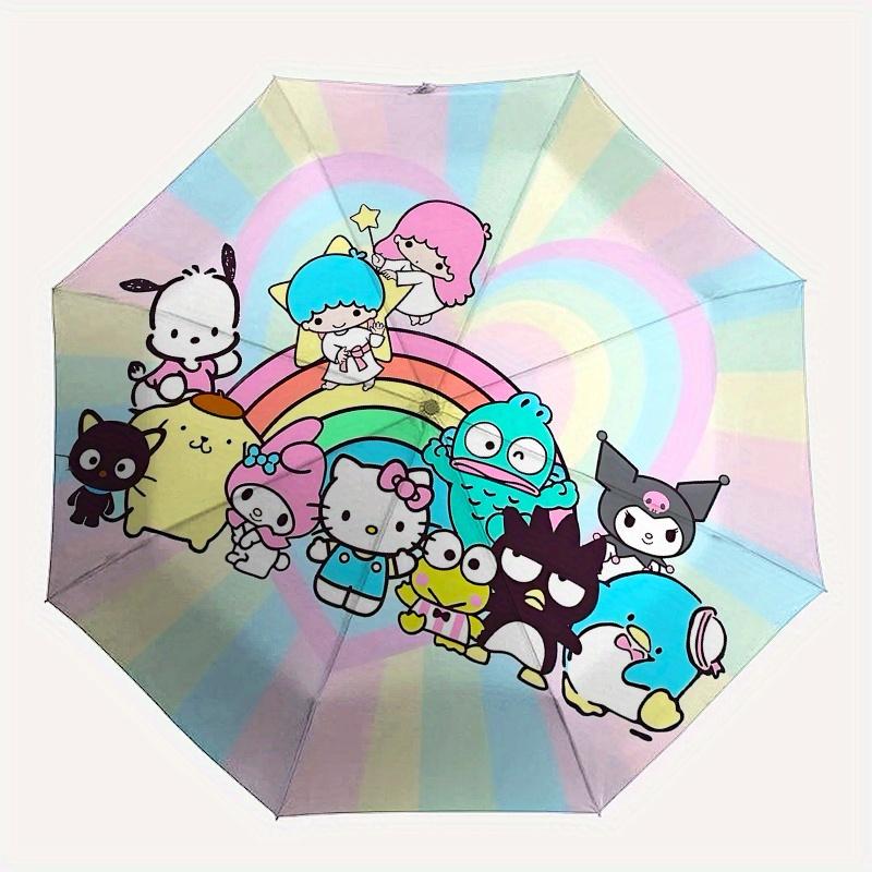 Hello Kitty, Sanrio Automatic Open/Close Umbrella Cute Umbrella with Cute Design, Portable 3 Fold Compact Umbrella for Men & Women, Hallowee