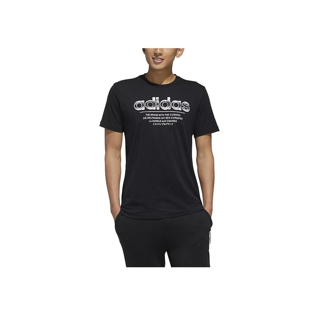 Adidas Однотонная футболка с круглым вырезом и логотипом, мужские топы, черный FM6242