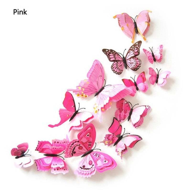 12 шт. 3D двухслойные наклейки-бабочки на стену для домашнего декора, сделай сам, наклейки-магниты на холодильник-бабочки, украшение комнаты