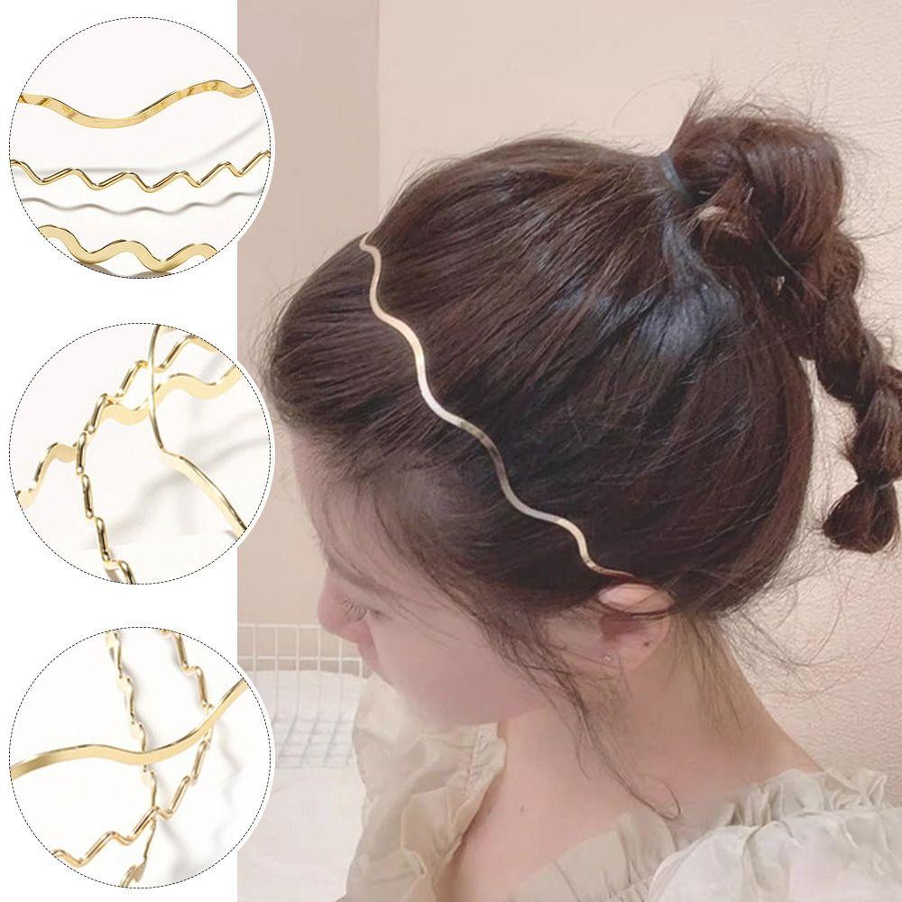 Модные тонкие ленты для волос, укладка челки, обручи для волос для девочек, повязка на голову с металлическими волнами