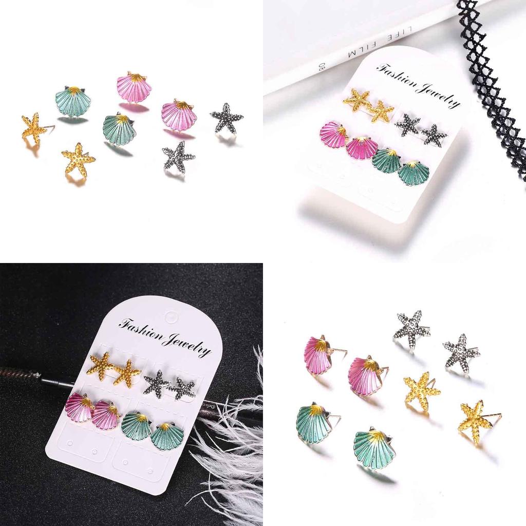 Exquisite Starfish And Shell Stud Earrings Featuring Stunning Mermaid Aesthetic