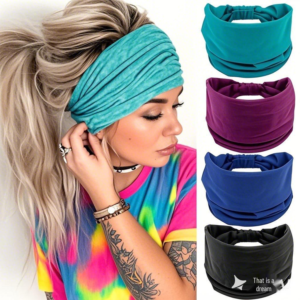 Богемная повязка на голову для йоги - Широкая, впитывающая пот бандана