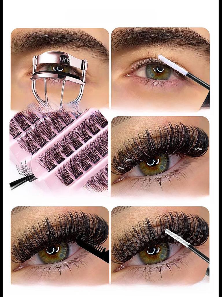 Набор сегментированных накладных ресниц своими руками: 10 рядов смешанных одиночных кластеров