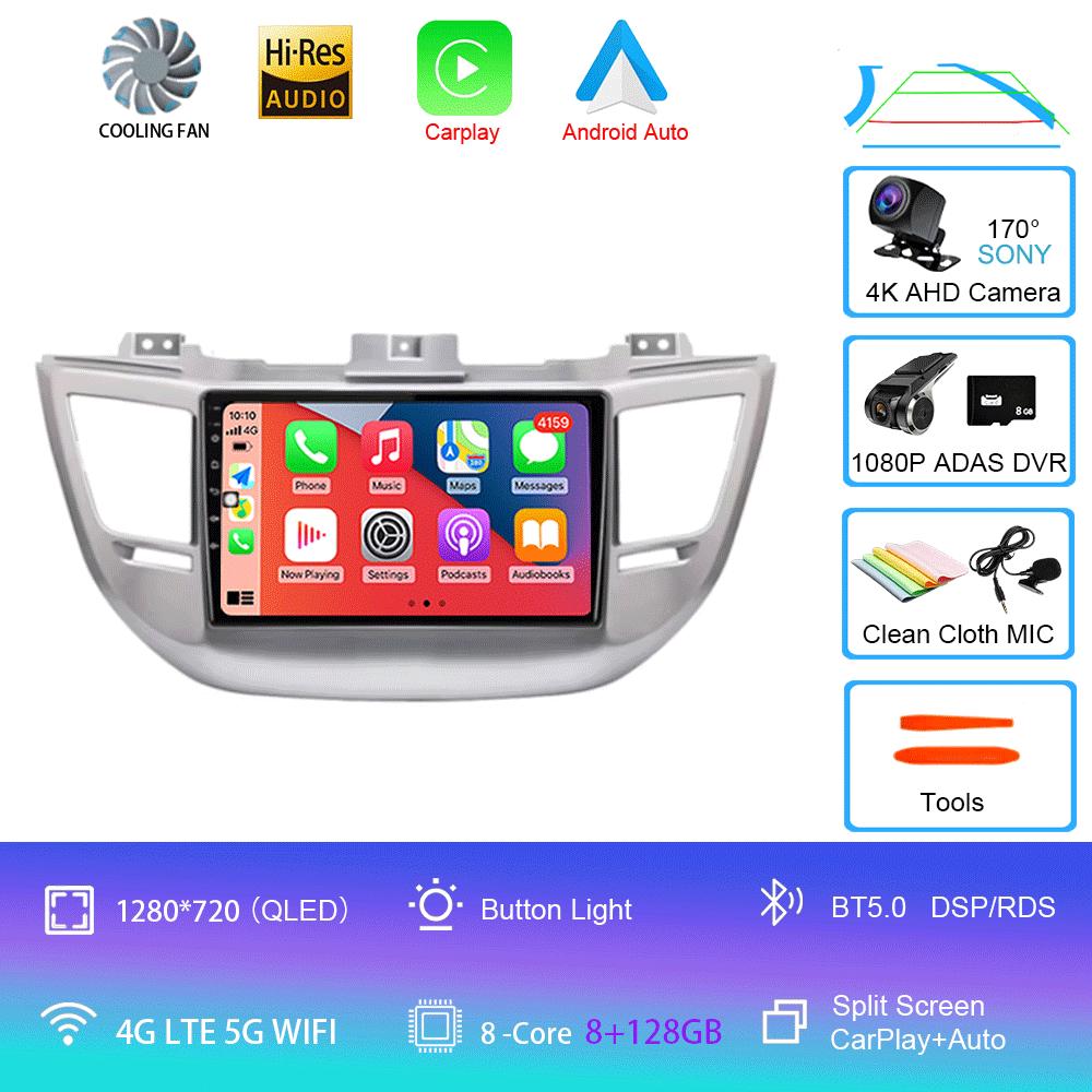 Автомагнитола Android 14 Carplay Для Hyundai Tucson IX35 3 2015 2016 2017 2018 2Din Мультимедийный Видеоплеер Навигация GPS Головное Устройство