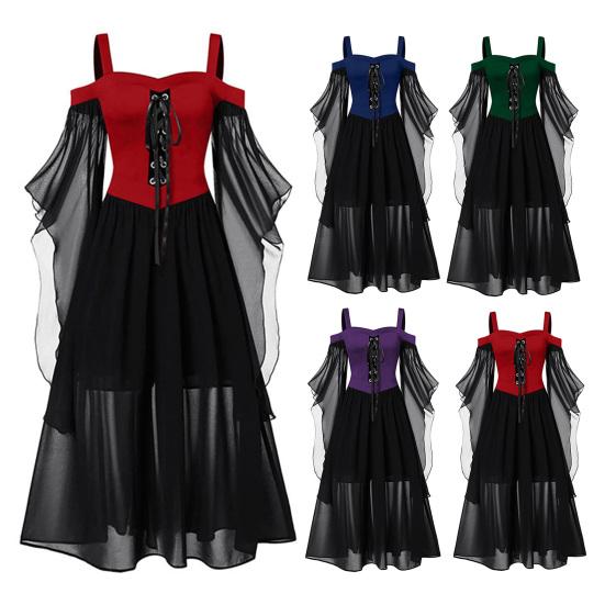 Halloween Costumes Fairy Chiffon Batwing Sleeve Women Maxi Dress A-Line Slip Dress