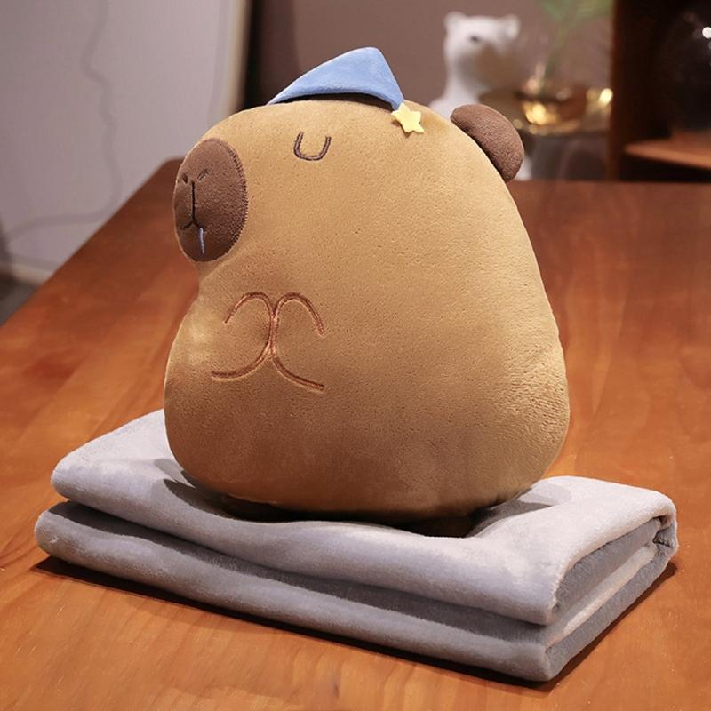Многофункциональный мультяшный капибара Подушка-Одеяло Комбо Мягкий Хлопковый Плед Подушки на Стулья для Детей Подростков и Взрослых