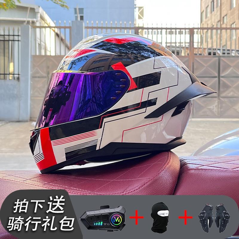 ECE/GB Certified Full Face Motorcycle Helmet With Bluetooth Intercom Men Women Use Large Rear Wing Stylish Design