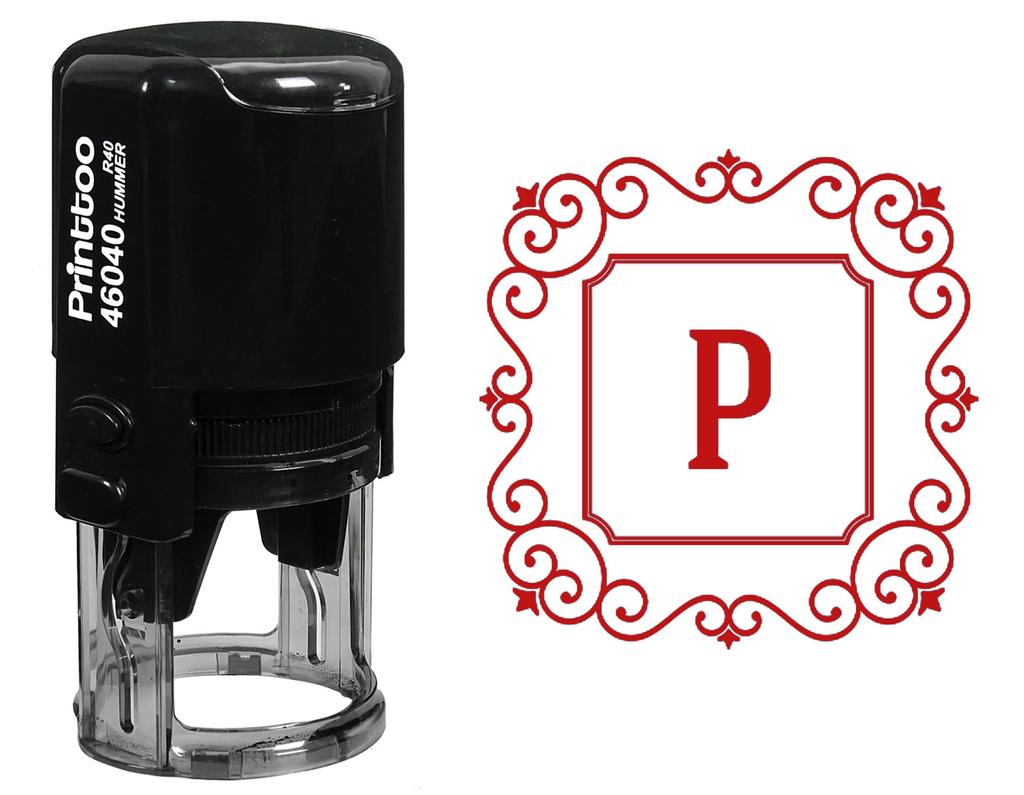 Printtoo P Alphabet Monogram Initial Square Swirl Border R-40 Self Inking Rubber Stamp Office