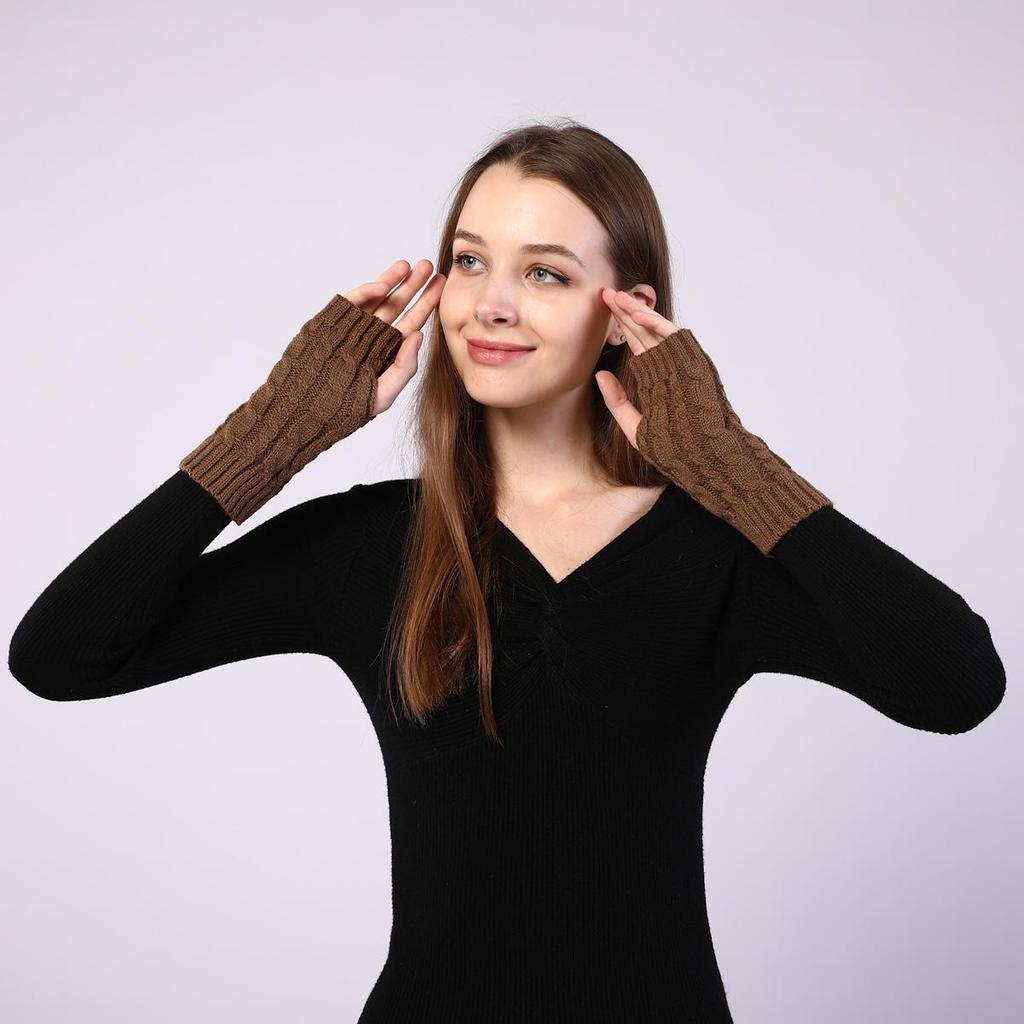 Осень и Зима Короткие Вязаные Перчатки без Пальцев Мужские и Женские Вязаные Теплые Рукава Половина Пальца EMA